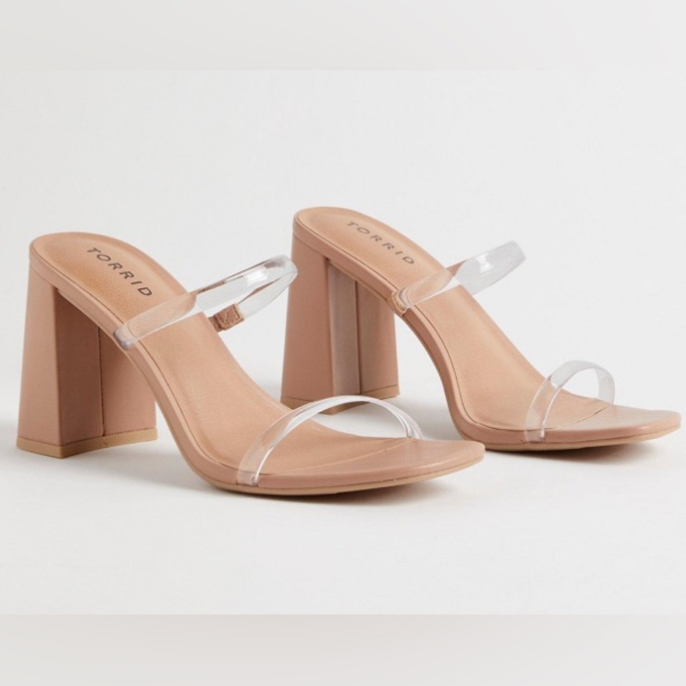 Torrid Nude Flared Heel Mule Sandals with Clear Straps